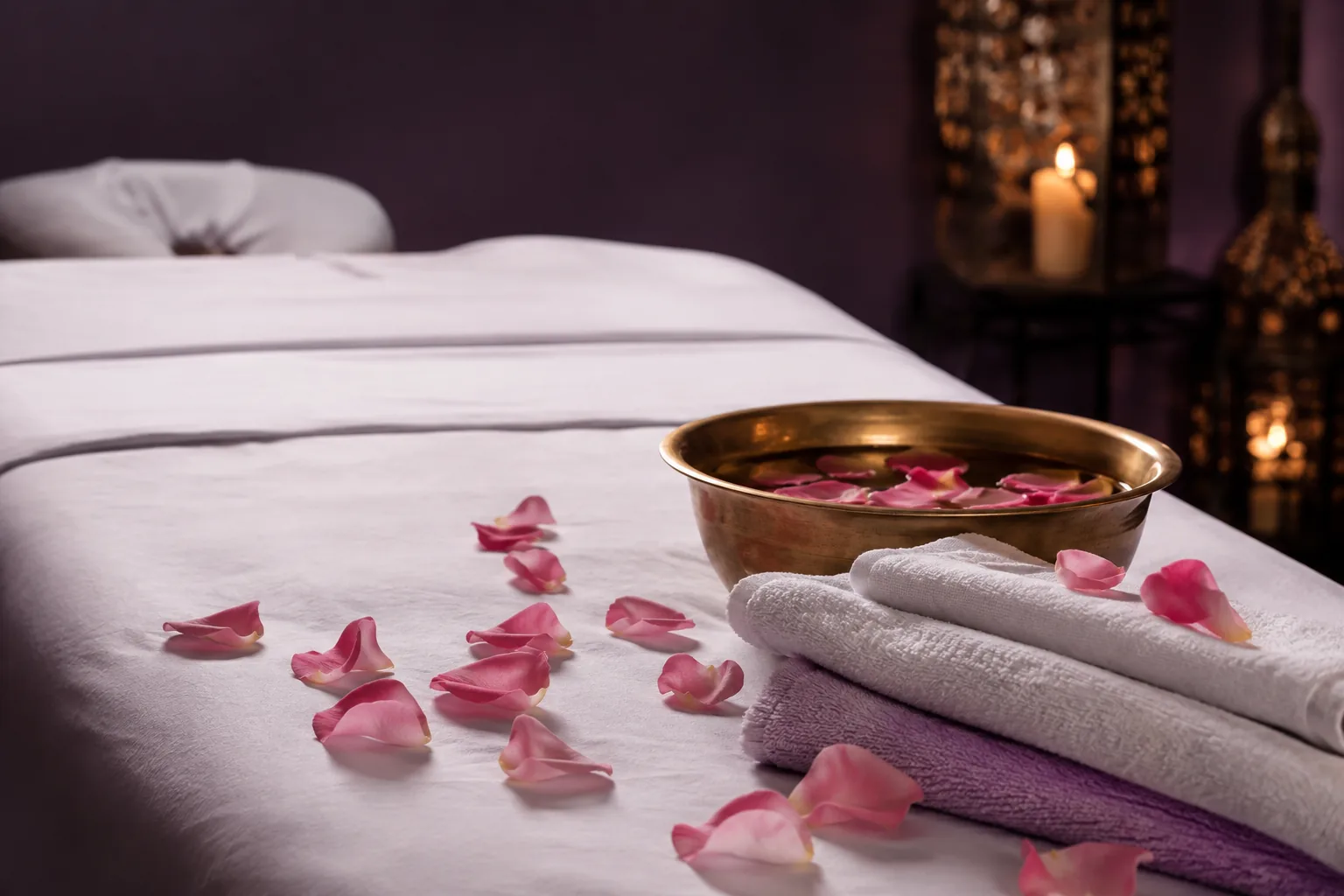 Seans öncesi hazırlanmış masaj masası — Lila Spa, Küçükçekmece misafirlerine hizmet veren salon