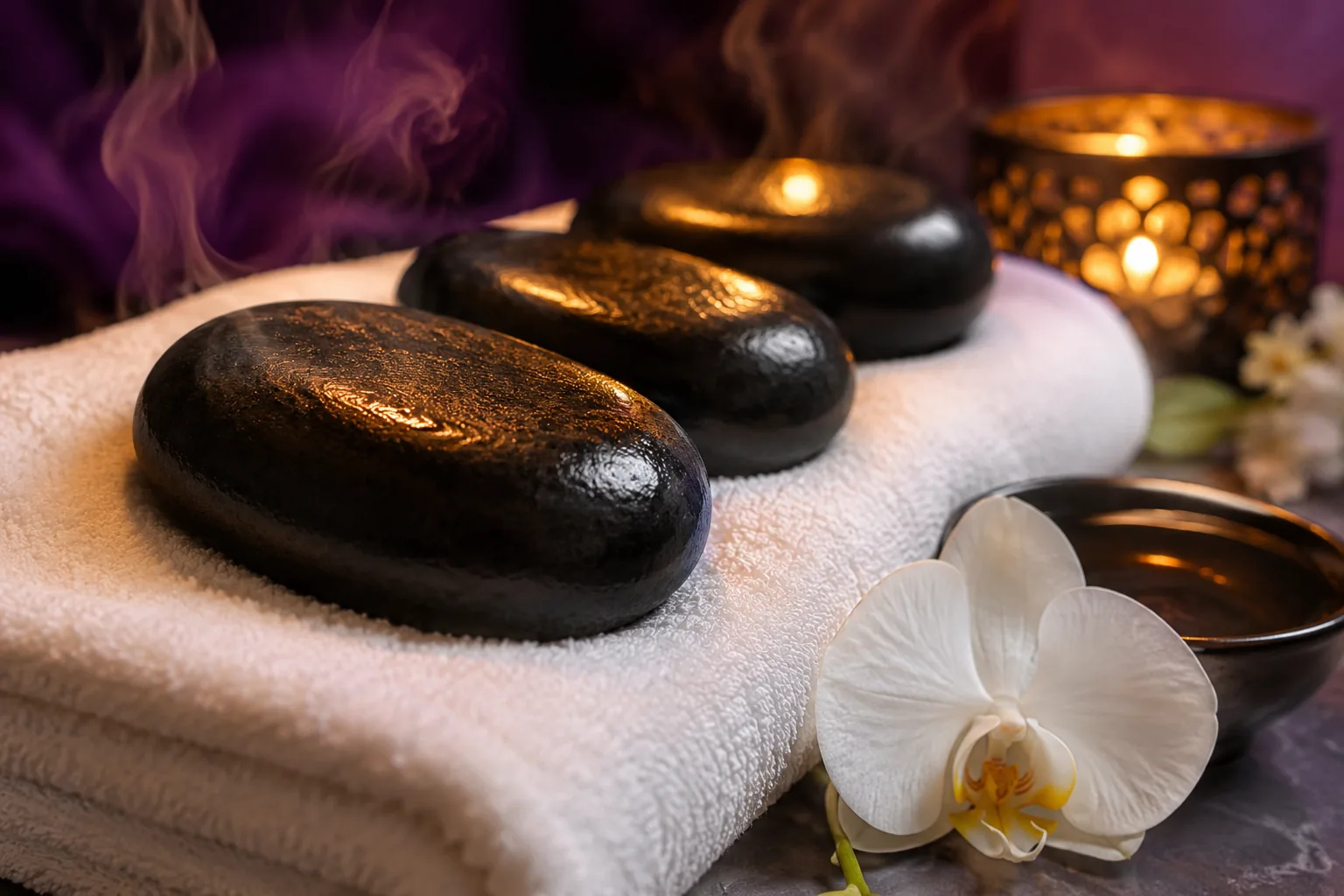 Sıcak taş masajı uygulaması — Lila Spa, Küçükçekmece misafirlerine hizmet veren salon